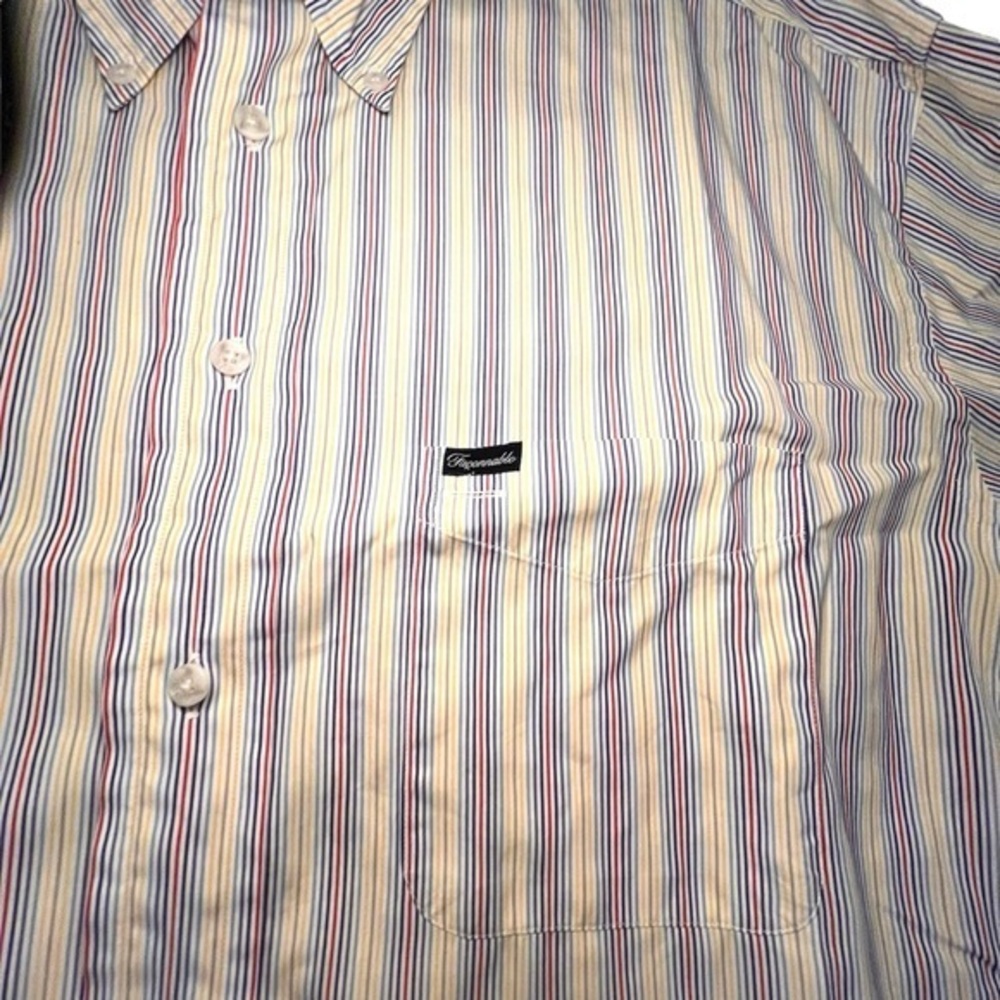 Faconnable Button-Up Shirt Mens Large Long Sleeve Colorful Striped Y2K 90s USA